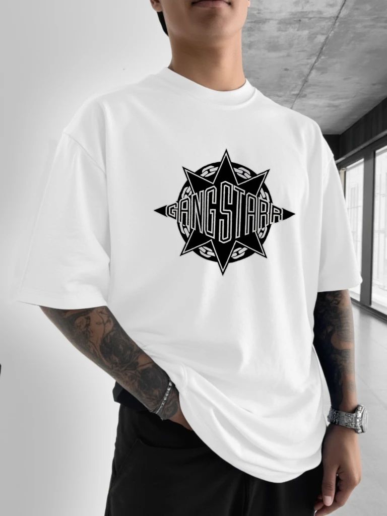 Street Fashion Logo - Gang Starr Logo Print T-Shirt Y2k