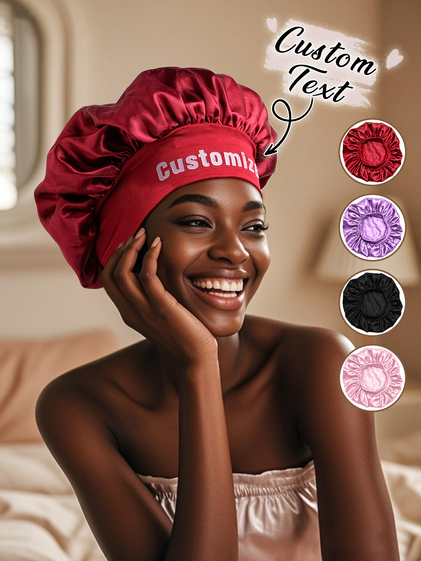 Baseball Cap Fitted - Custom Name Silk Bonnet Personalized Satin