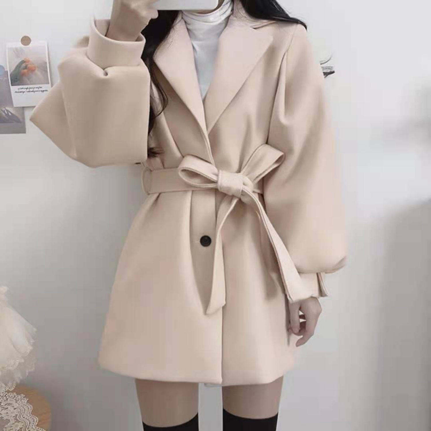 Street Fashion Jacket - Allingentle Ivory Women's Blazer Woolen Fashion