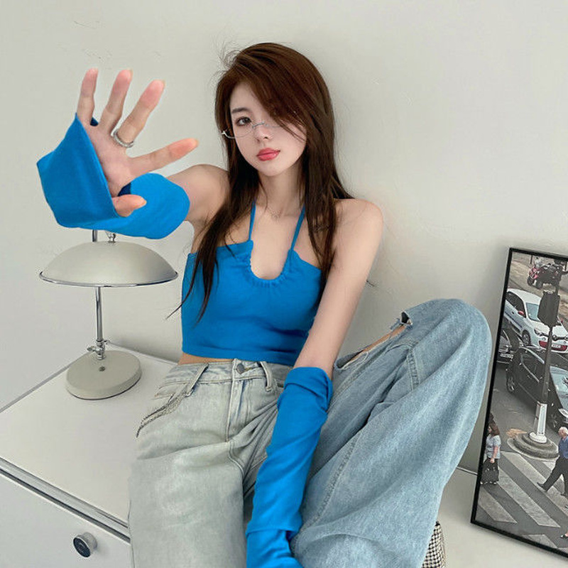 Street Fashion Korean Girl - Camis Woman Casual Streetwear Hole Solid