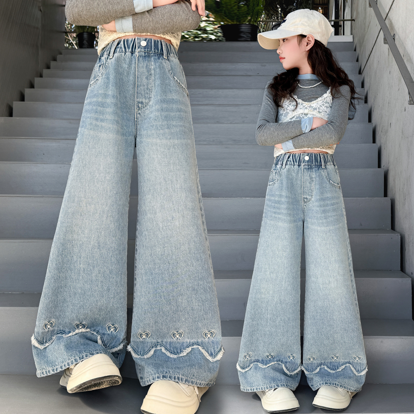 Street Fashion Korean Girl - Korean Child Fashion Jeans trouser Leg