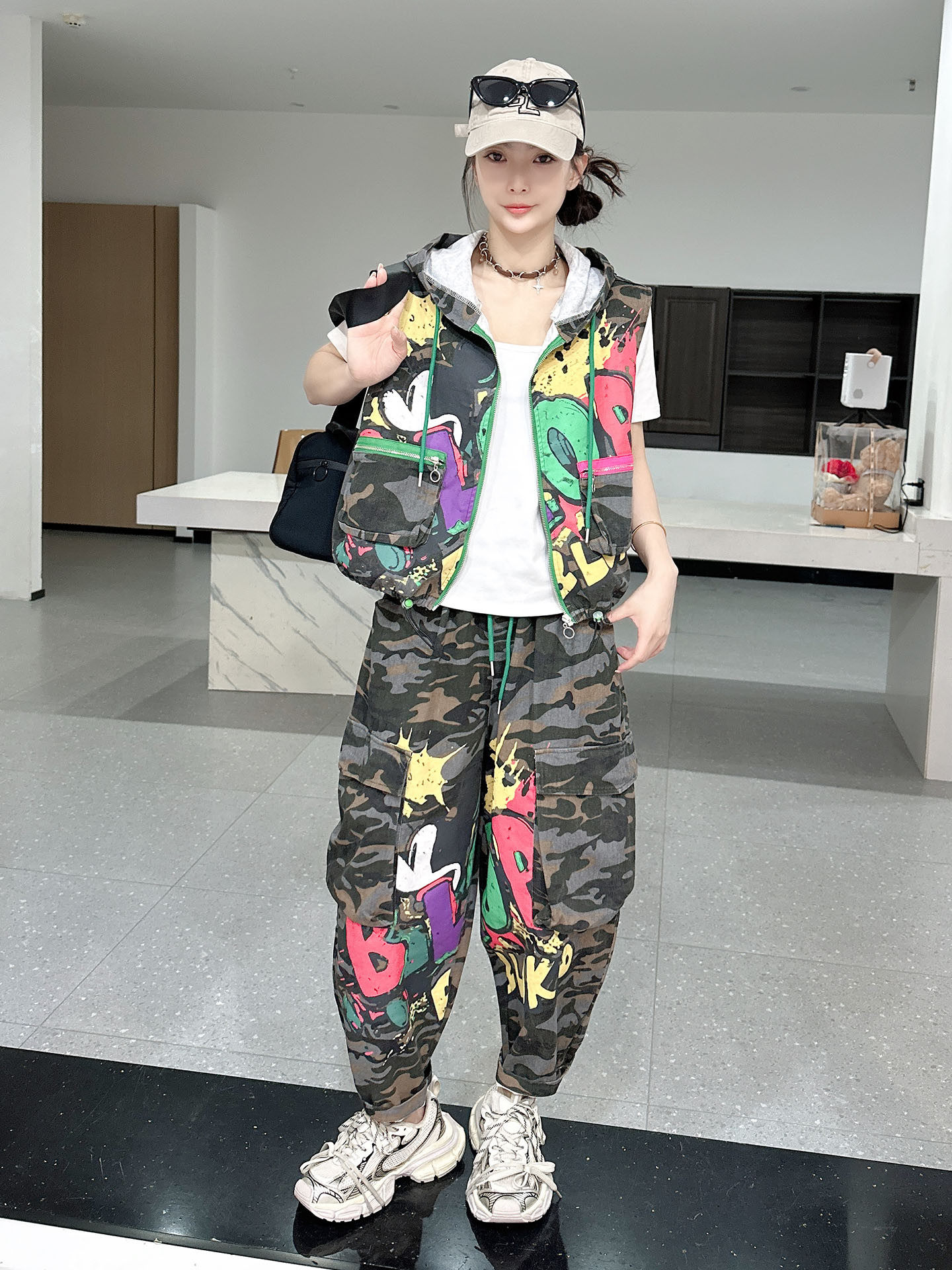 Camouflage Vest Two Piece Set  - Street Fashion Jacket 评论和价格