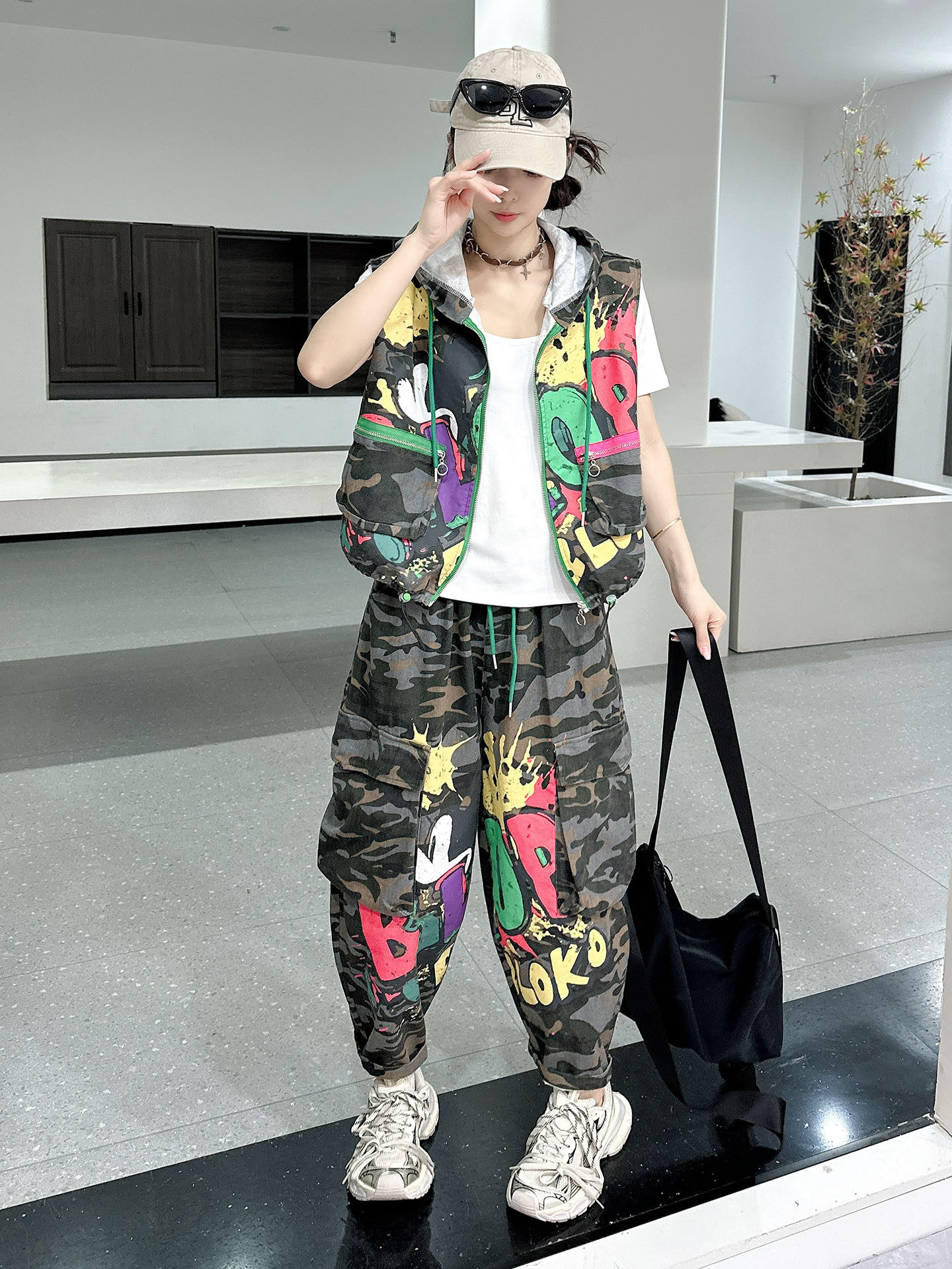 Camouflage Vest Two Piece Set  - Street Fashion Jacket 评论和价格