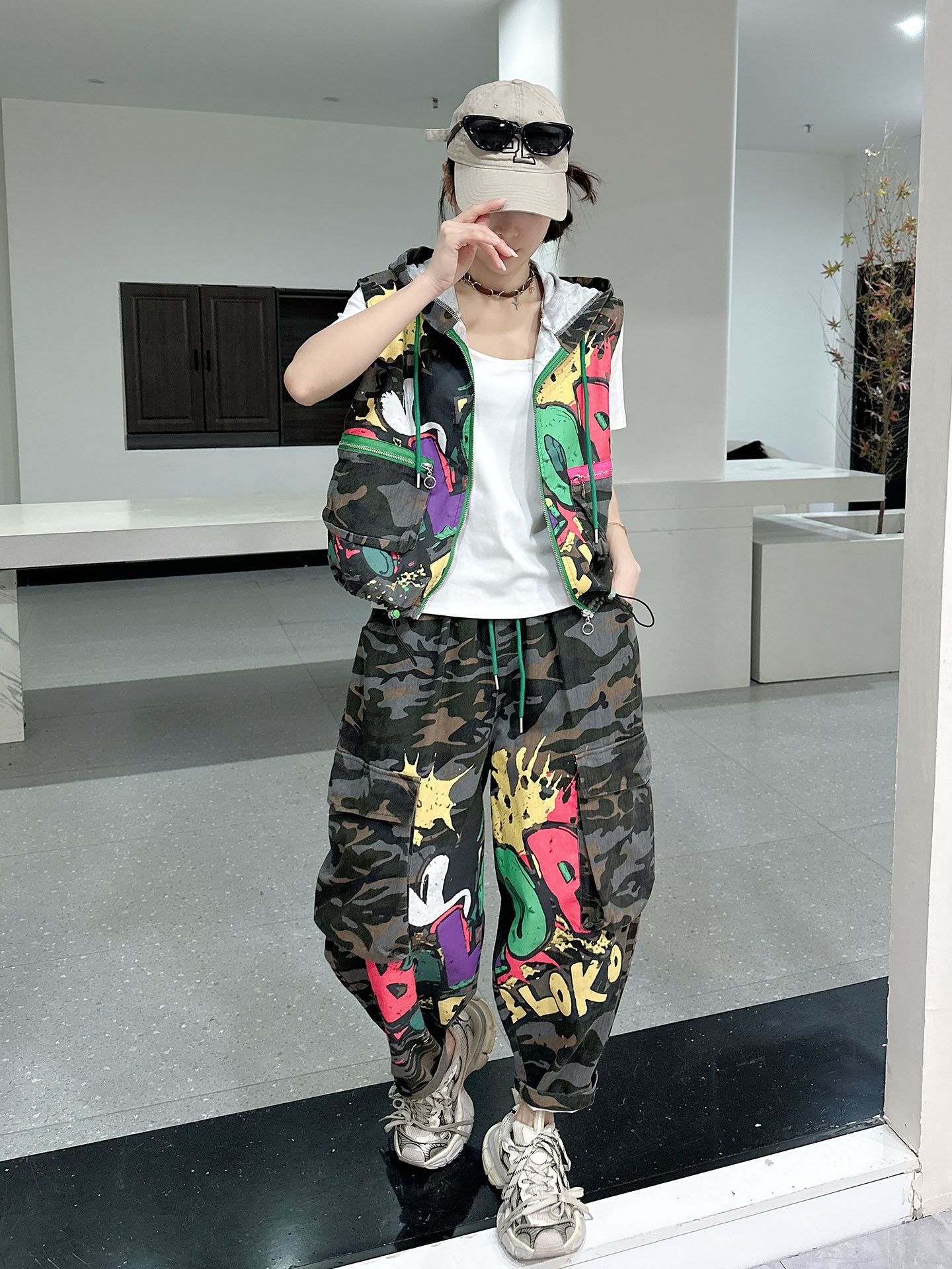 Camouflage Vest Two Piece Set  - Street Fashion Jacket 评论和价格