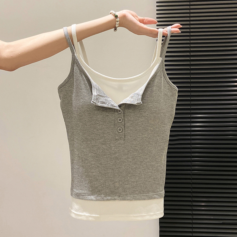 Fashion Fake Two Piece Camisol - Street Fashion Korean Girl 评论和价格
