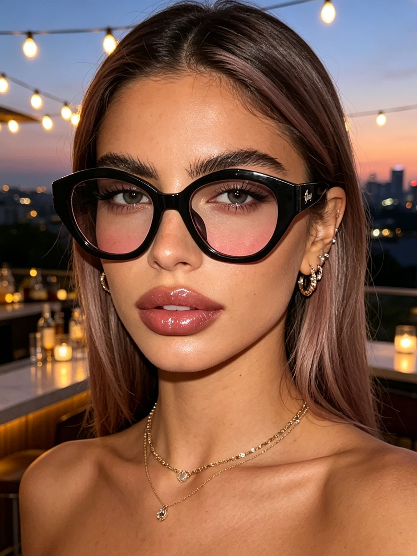 1Pc Niche Black Frame Pink Gra - Street Fashion Pose 评论和价格