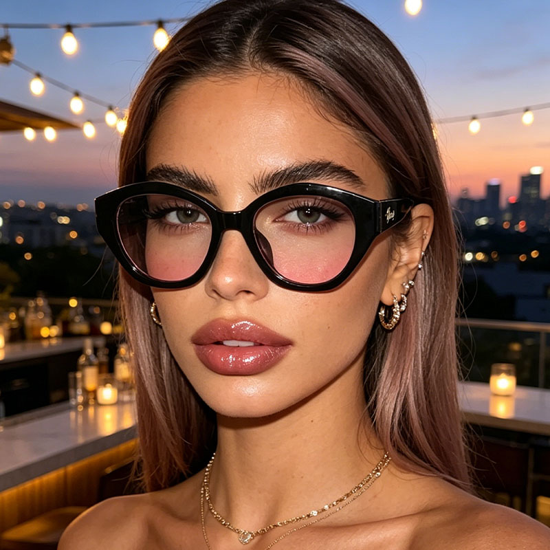 1Pc Niche Black Frame Pink Gra - Street Fashion Pose 评论和价格