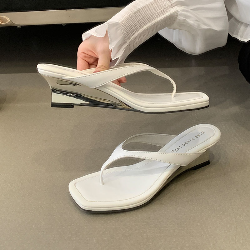 Silver Fashion Square Toe Wedg - Street Fashion Female 评论和价格