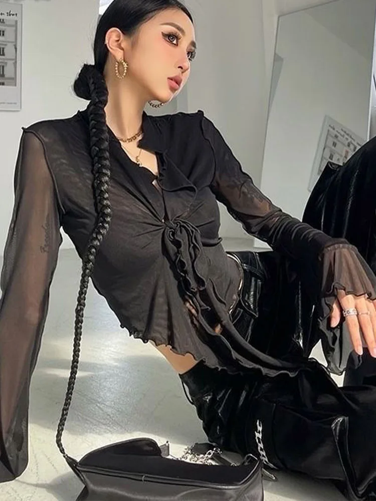 Long Flare Sleeve Blouses for  - Street Fashion Korean Girl 评论和价格