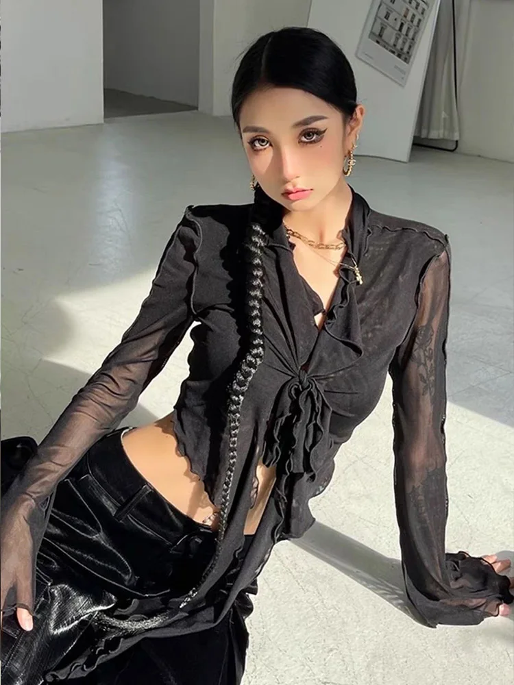 Long Flare Sleeve Blouses for  - Street Fashion Korean Girl 评论和价格
