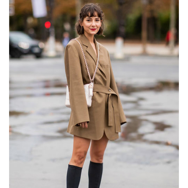 Chic Khaki Midi Suit Dress Fas - Street Fashion Week 评论和价格
