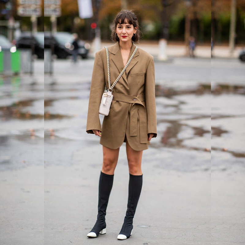 Chic Khaki Midi Suit Dress Fas - Street Fashion Week 评论和价格