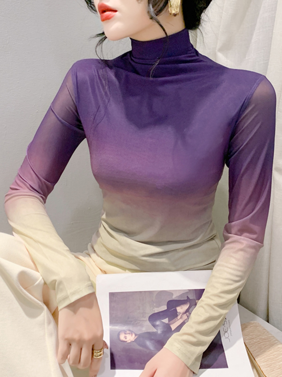 Autumn Winter High Neck Mesh B - Street Fashion Style 评论和价格