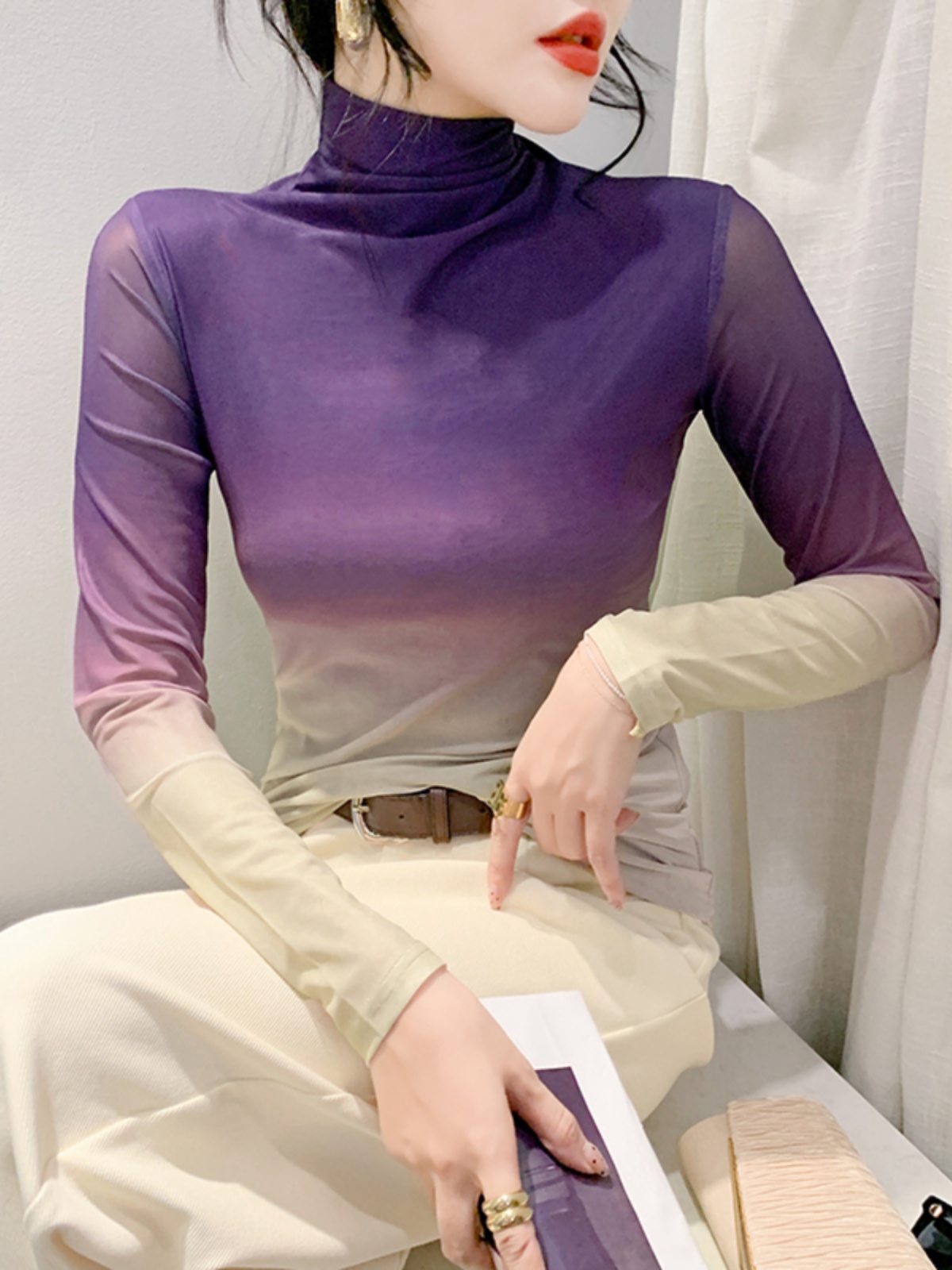 Autumn Winter High Neck Mesh B - Street Fashion Style 评论和价格
