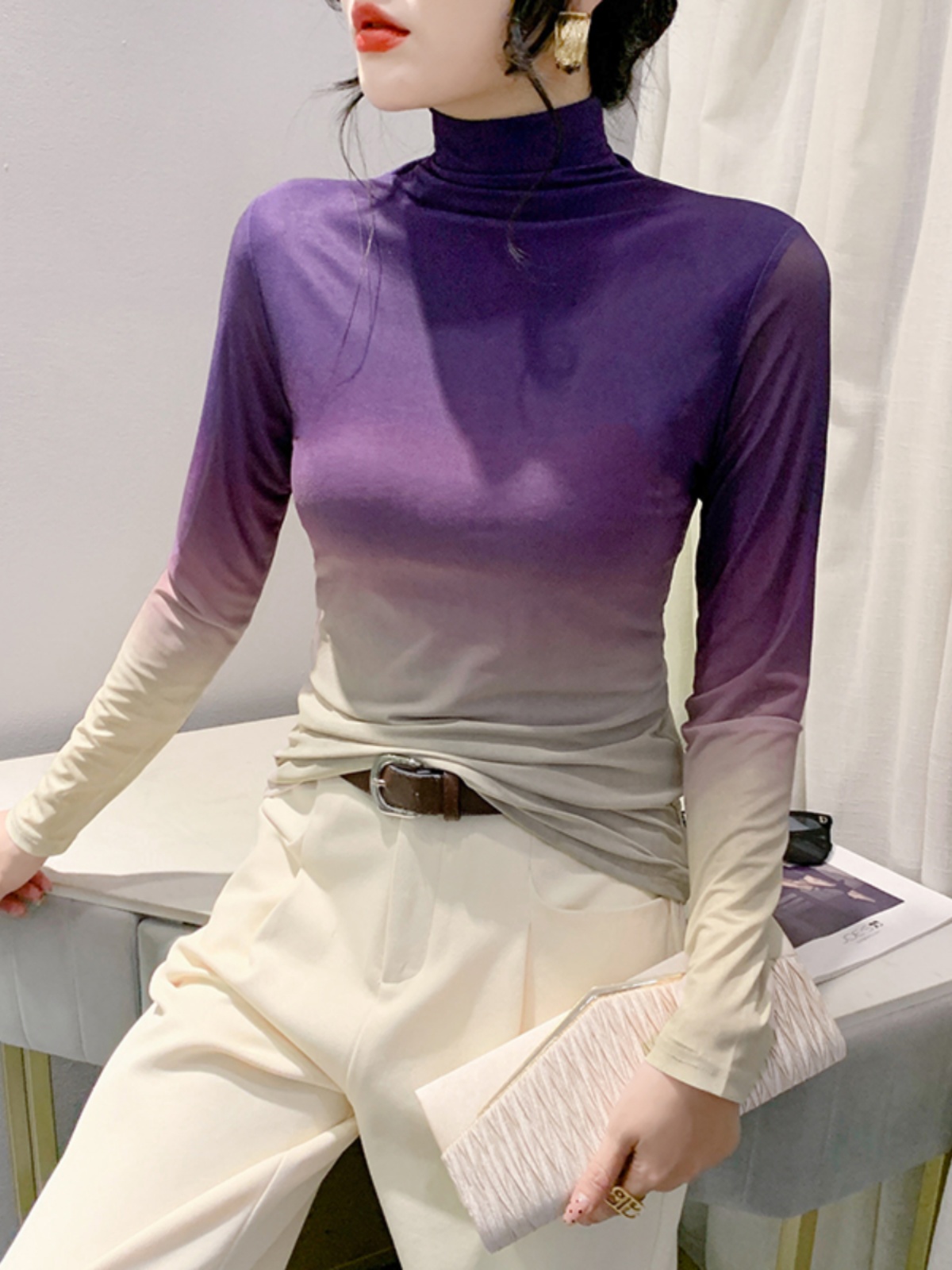 Autumn Winter High Neck Mesh B - Street Fashion Style 评论和价格