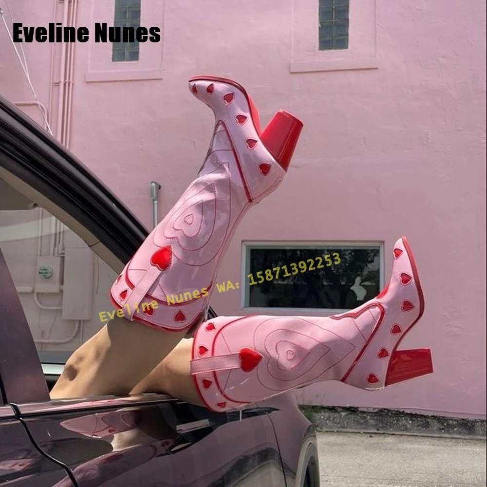 Pink Heart Space Cowgirl Boots - Street Fashion Female 评论和价格