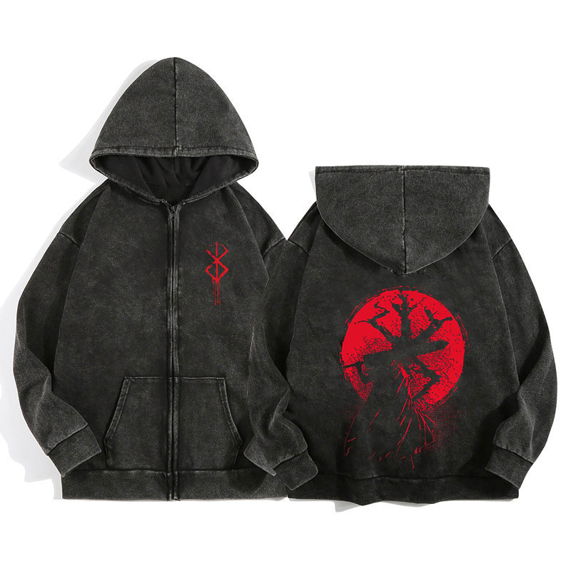 Anime Berserk Wash Zip Up Hood - Graphic Hoodie Streetwear 评论和价格