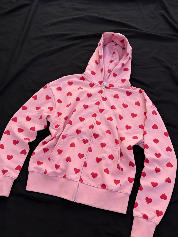Cute All Over Heart Graphic Zi - Graphic Hoodie Streetwear 评论和价格