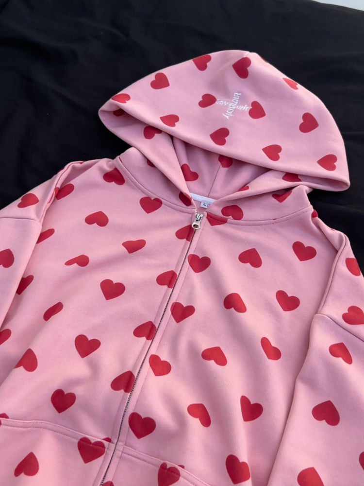 Cute All Over Heart Graphic Zi - Graphic Hoodie Streetwear 评论和价格