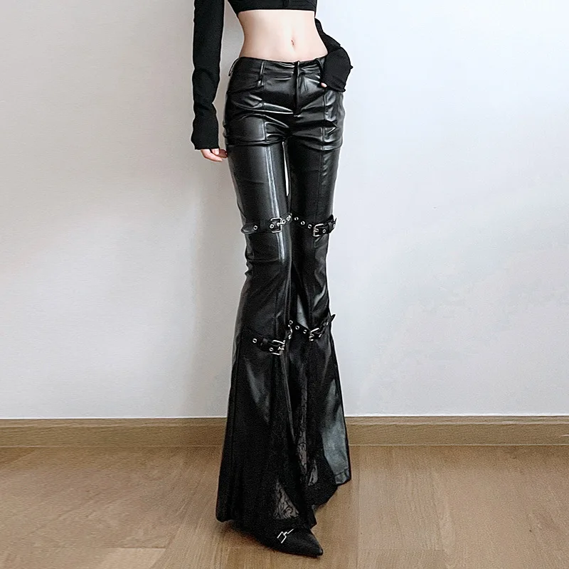Women's PU Leather Flare Pants - Street Fashion Female 评论和价格