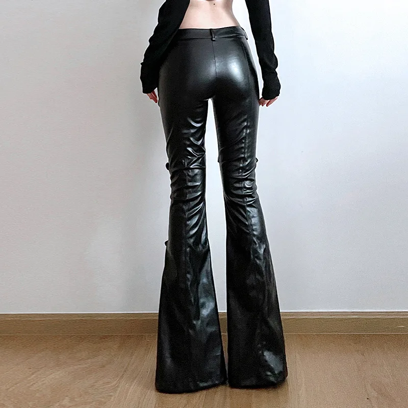Women's PU Leather Flare Pants - Street Fashion Female 评论和价格