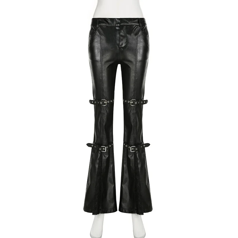 Women's PU Leather Flare Pants - Street Fashion Female 评论和价格